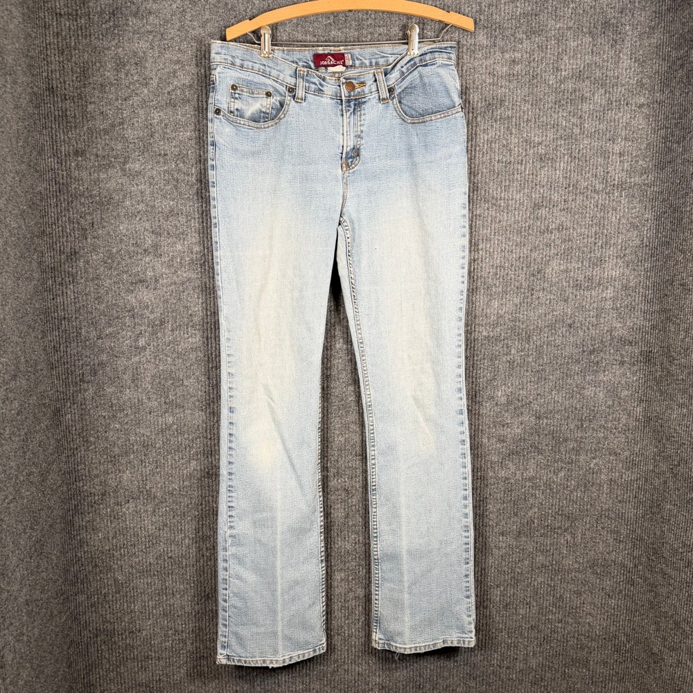 Y2K Jordache Horse Head Jeans Womens 32x32 Low Rise Flare Light Wash Denim 2000s